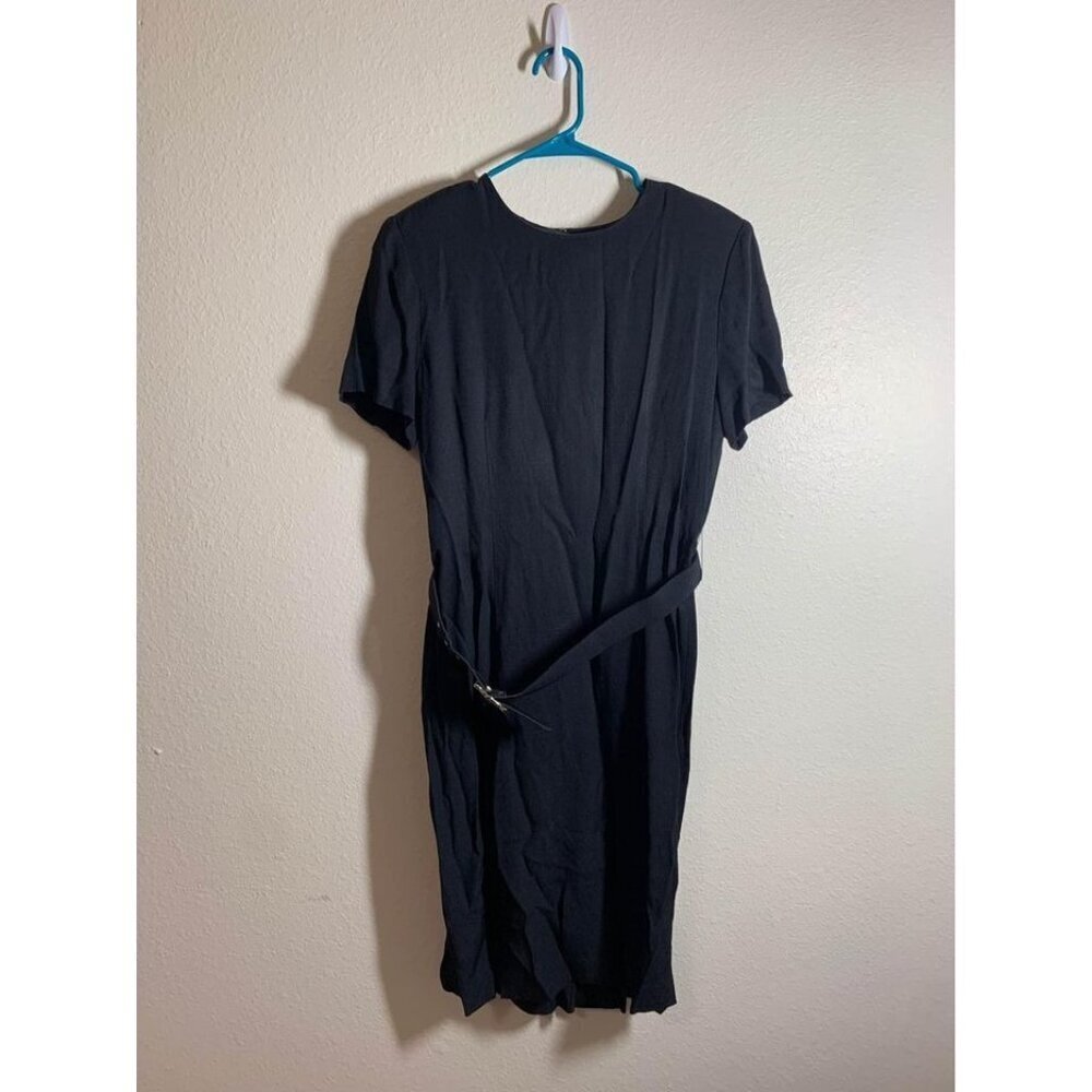 Vintage Leslie Fay Belted Black Dress Women’s Size 10P Petite Business Casual